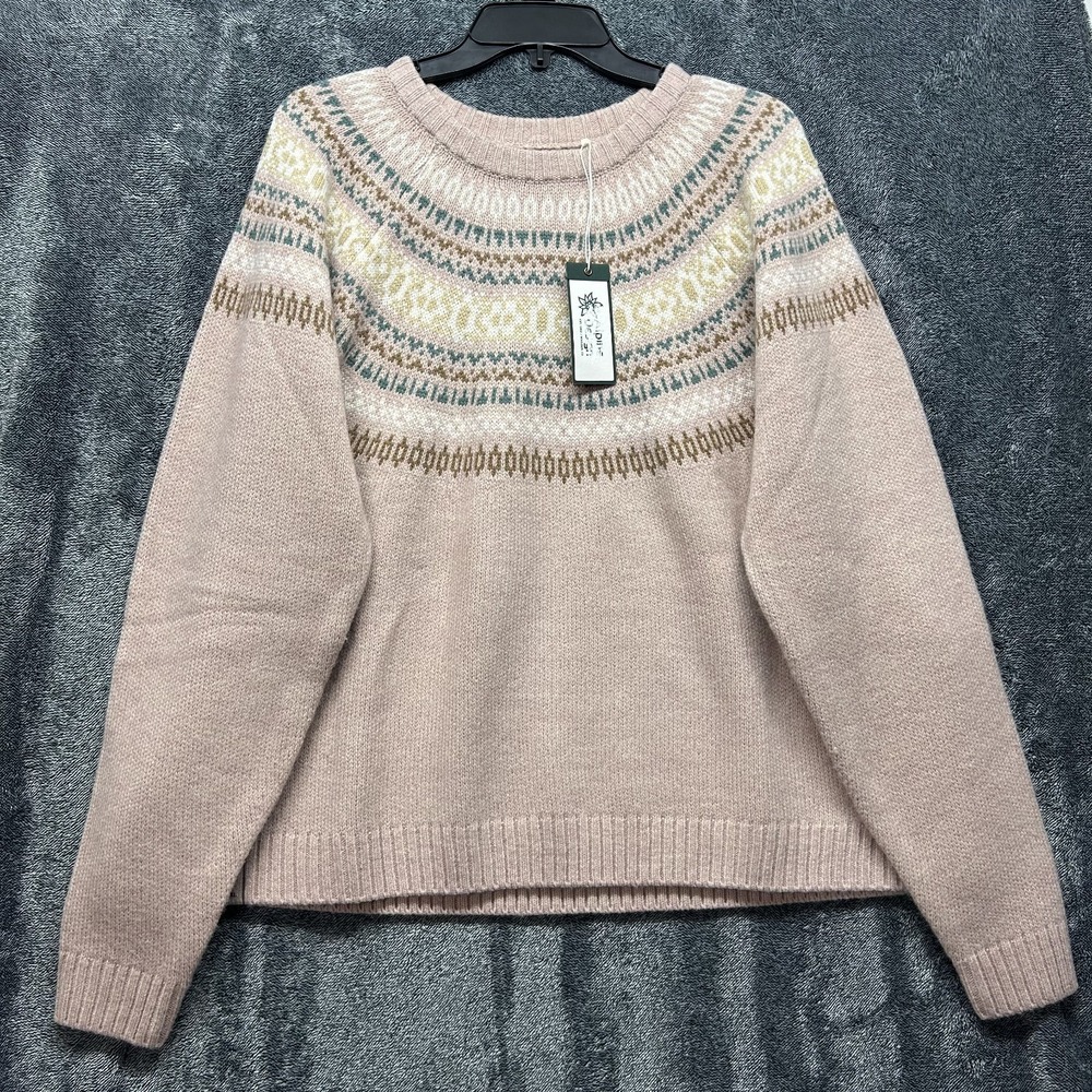 Alpine Design Womens Size XL Pink Beige Long Sleeve Fairisle Yoke Sweater